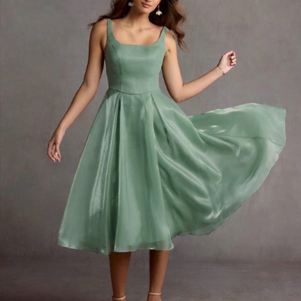 Elegant Sage Green A-Line Midi Dress